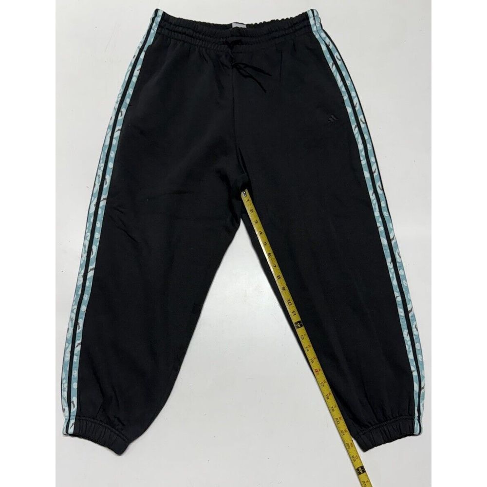 Adidas Floral Striped Sweat Pants Women's Large Black‎ Turquoise